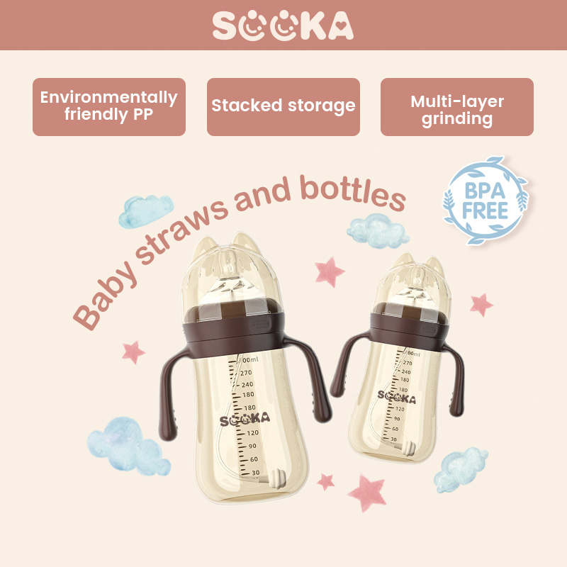 Sooka Botol Susu Bayi Dengan Sedotan Gravity Ball Ukuran 300 ML Bahan PP Food Grade Tahan Benturan,Tahan Lama SK-ECB1140