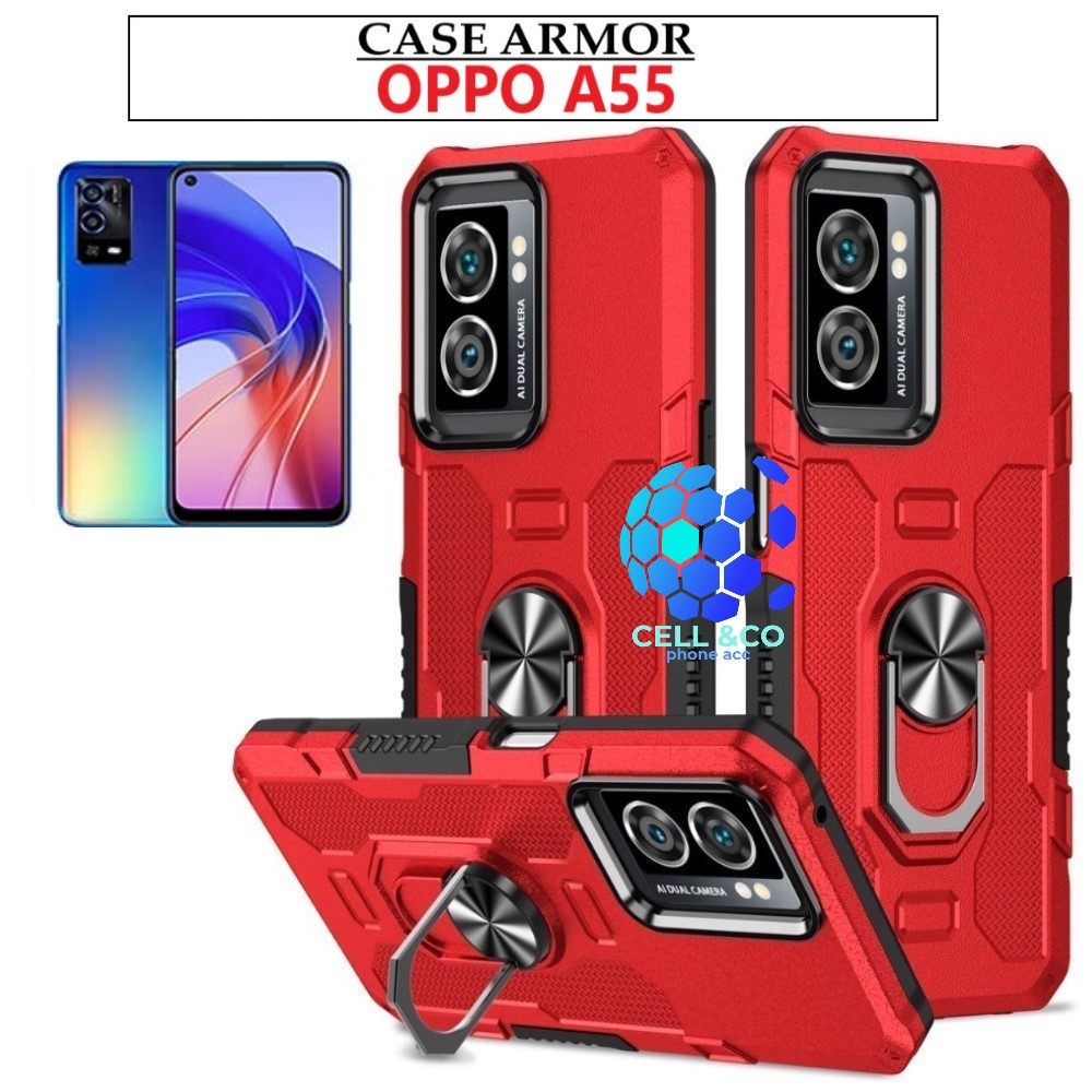 Case Armor OPPO A55 Iring Cincin Magnetic Kesing Hp Protect kamera Premium Hard Case Standing Robot Pelindung Kamera