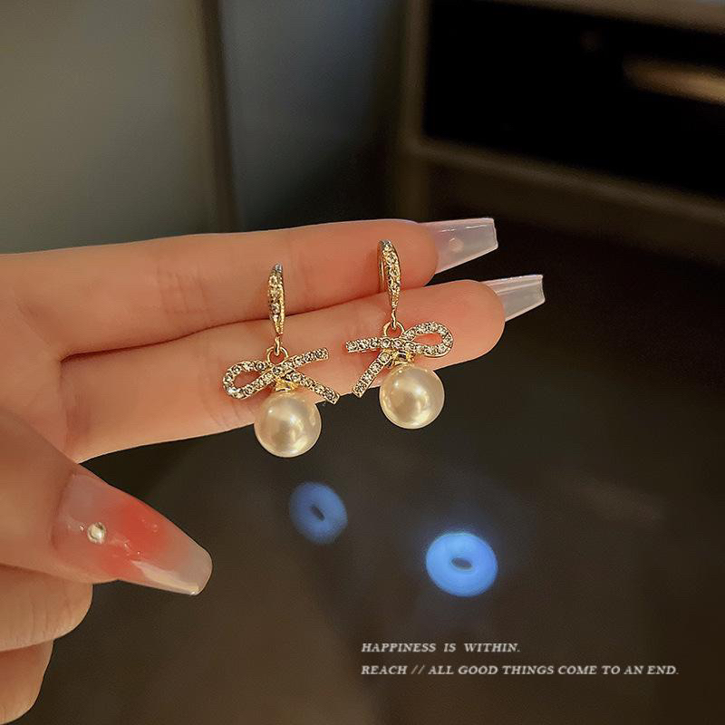 Anting Wanita Mutiara Ribbon Korea Elegan Fashion Style Premium