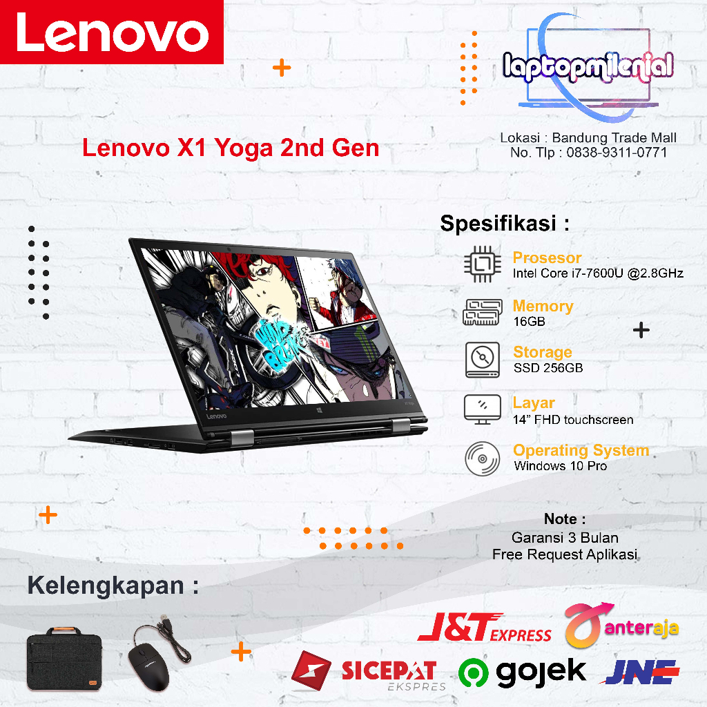 Laptop Lenovo Thinkpad X1 Yoga Intel Core i7-7600U Ram 16GB SSD 256GB Win 10 Siap Libas Berkualitas