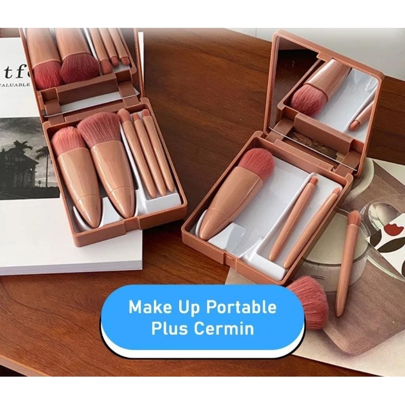 Medan Termurah Set 6in1 Brush makeup Cermin Kuas makeup portable plus cermin cakep