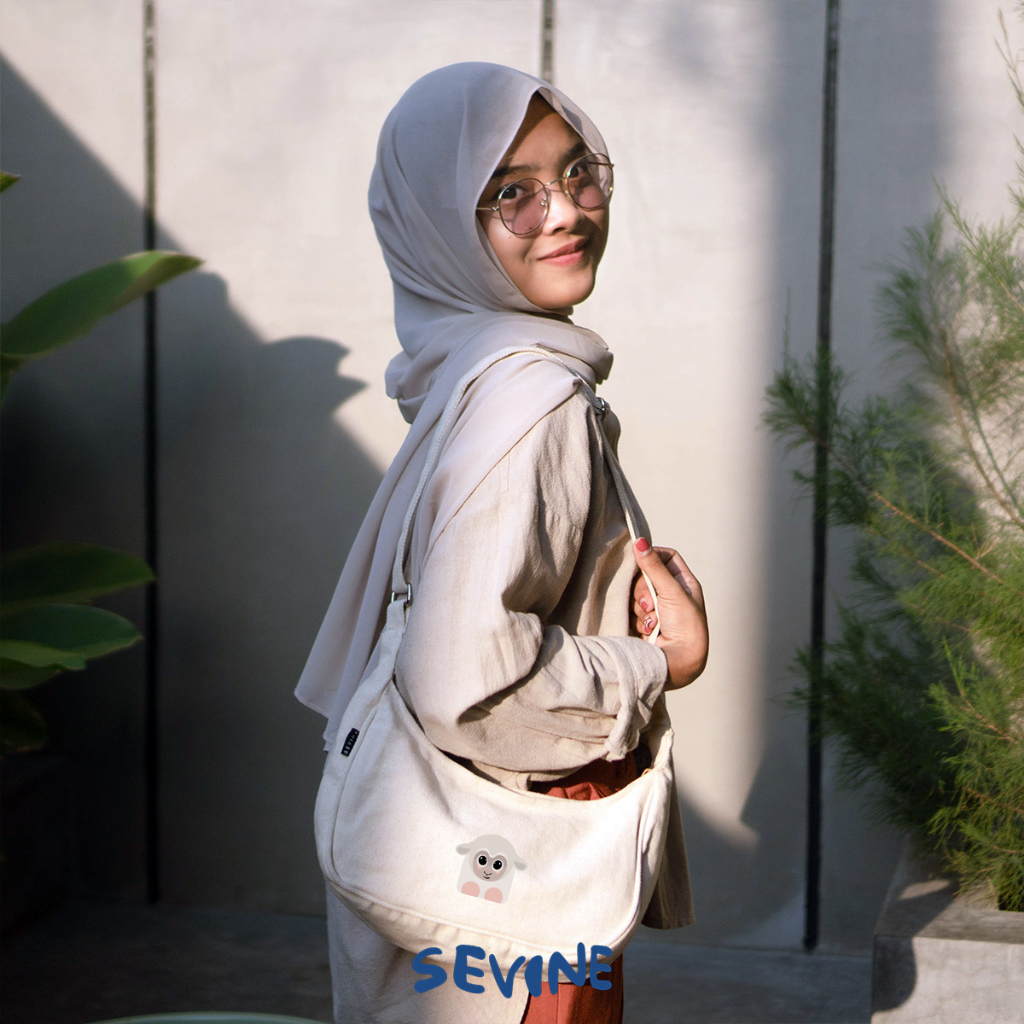 Sevine Luna Sling Bag Tas Selempang Wanita Tas Wanita Kuliah Kanvas Resleting Shoulder Bag Hand Bag - SLC