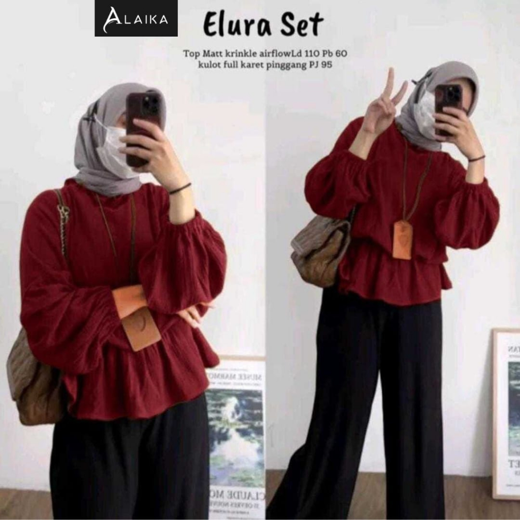 Elura Set Setelan One Set Wanita Crincle  Airflow Premium Original Produk By Alaika