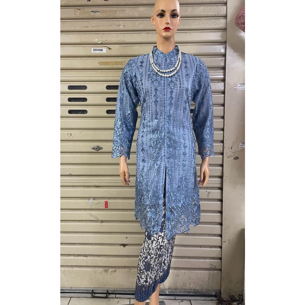 BISA COD Setelan Kebaya Tunik Tille Modern Busui mix Rok plisket Panjang / Kebaya Akad/ Baju Kondangan / Kebaya Wisuda / Kebaya Modern