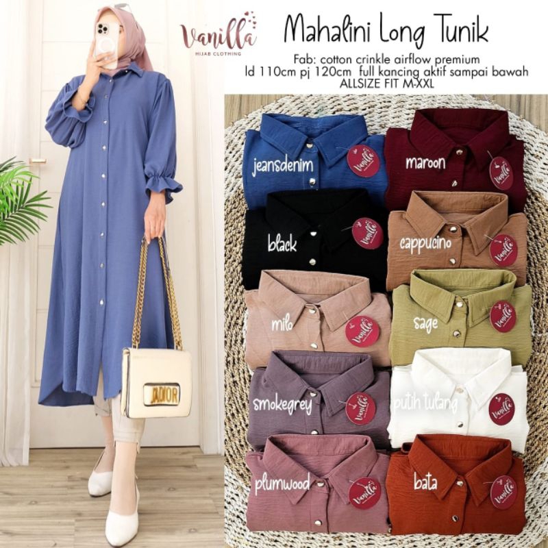 (READY STOCK) MAHALINI LONG TUNIK - Atasan Wanita Bahan Crinkle Airflow Busui Friendly by Vanilla