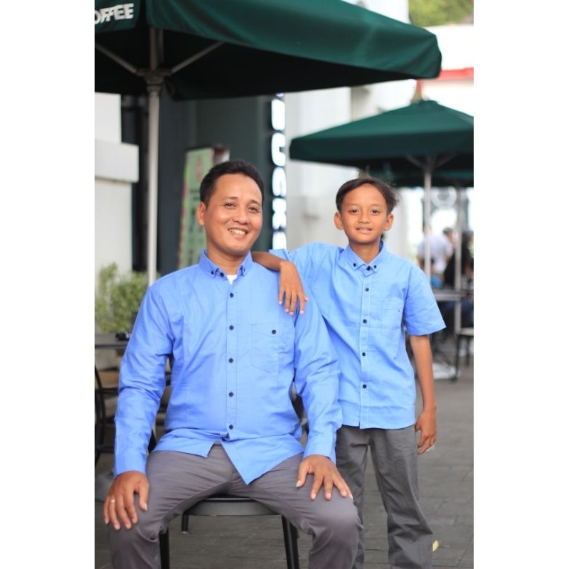 KEMEJA COUPLE AYAH &amp; ANAK WARNA BIRU DENIM KATUN SIGARET PREMIUM (HARGA SATUAN)