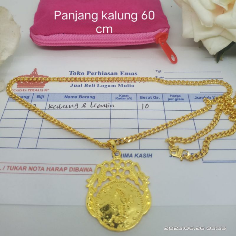 Kalung Rantai Liontin Koin BERLAPIS EMAS 24K ANTI KARAT
