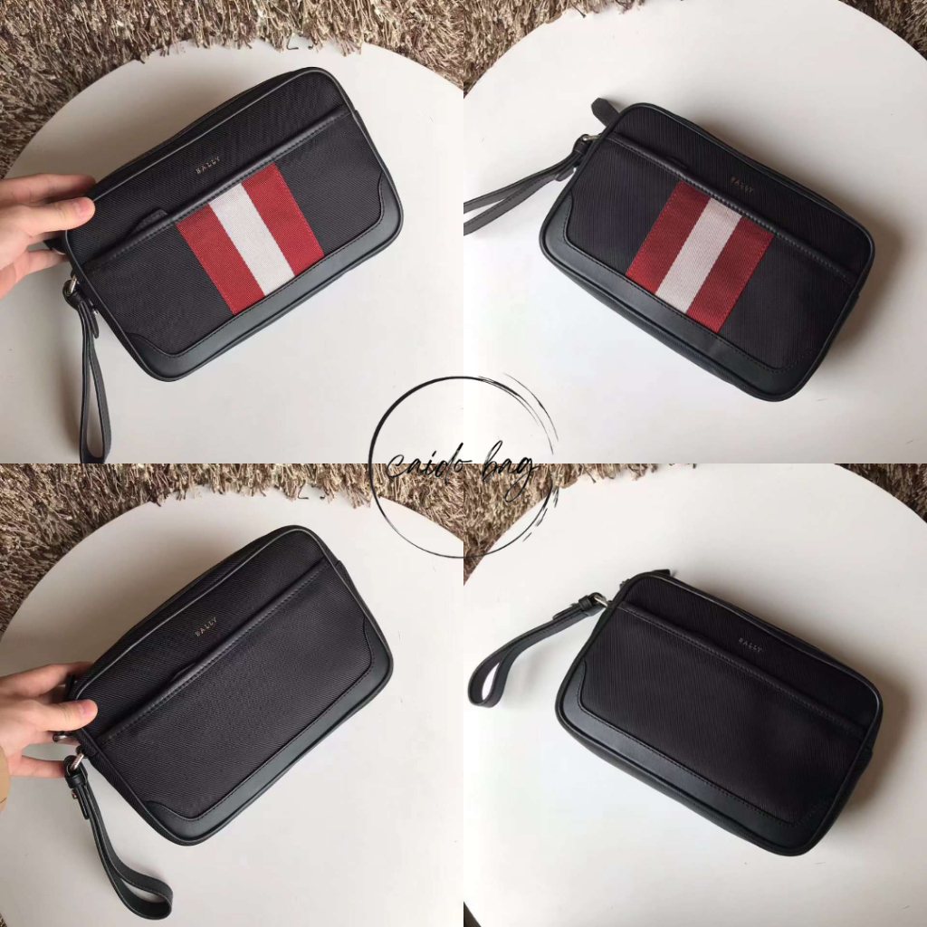 TAS PRIA BALLY CALIROS CLUTCH BAG LIST RED AND BLACK COLOUR HANDBAG