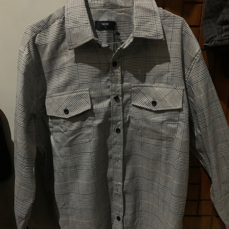 SIGNORE KEMEJA PLAID HOUNDSTOOTH GREY SHIRT