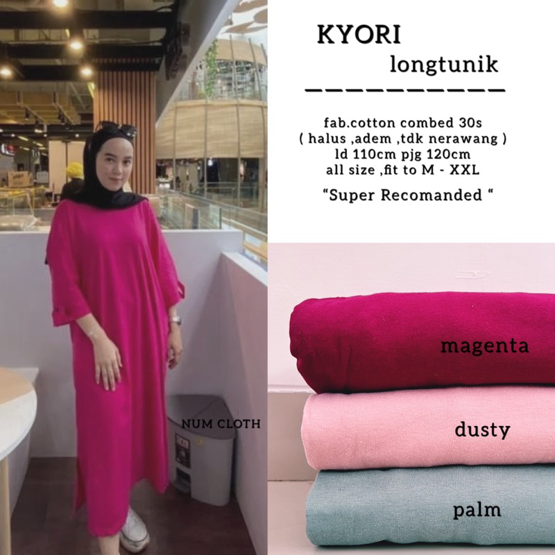 Kyori long tunik kaos polos