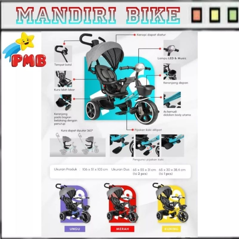 Sepeda Roda Tiga Anak Merk PMBTOYS Iora T-16