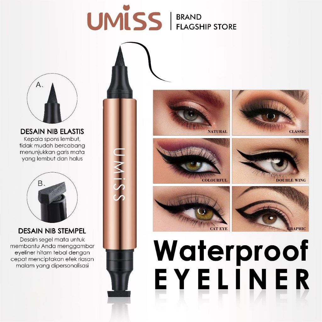 UMISS MAKE UP SET Liquid Foundation concealer+Eyeliner stamp DOUBEL HEAD waterproof bisa COD