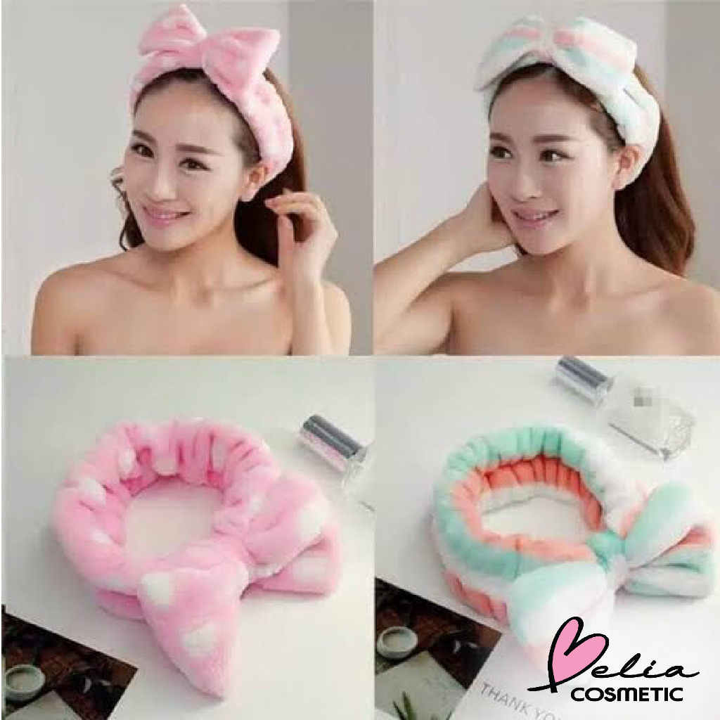 ❤ BELIA ❤ Headband Bulu Wanita Motif Pita | Bandana Bando Karet Elastis Rambut | Bando Korea Import