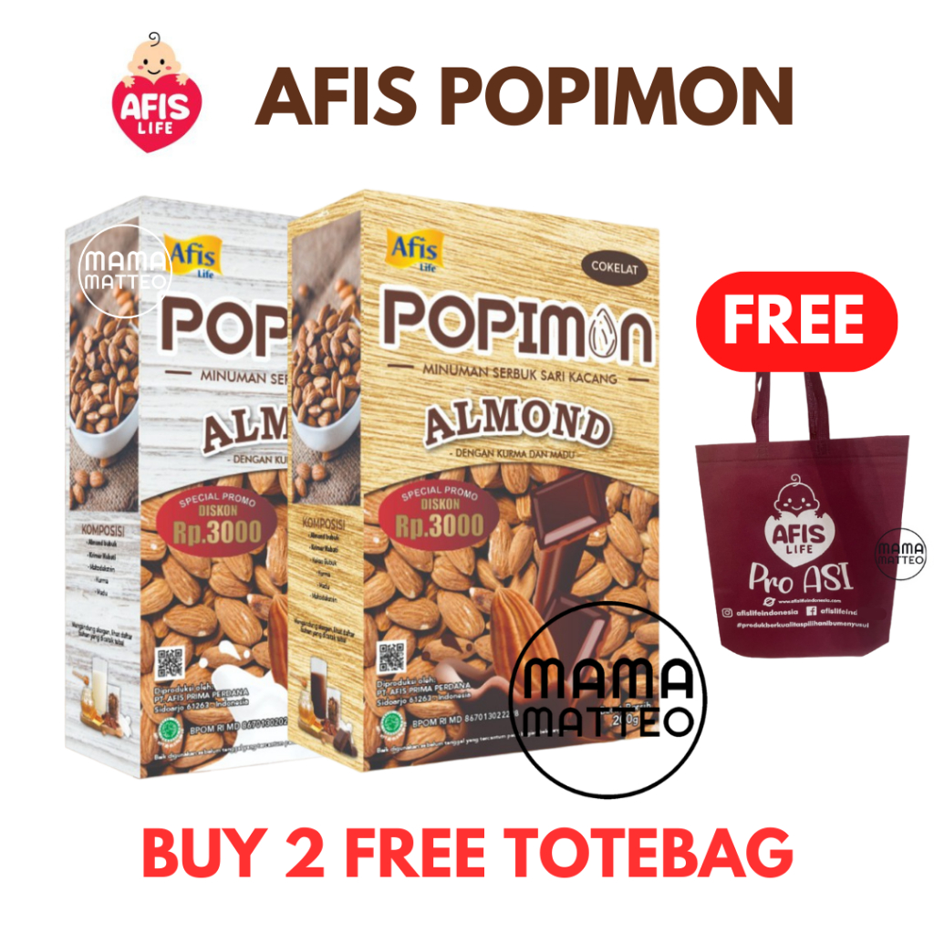 AFIS POPIMON Sari Bubuk Almond Umum Minuman kesehatan keluarga / Susu Afislife Original Chocolate / AFIS BANDUNG