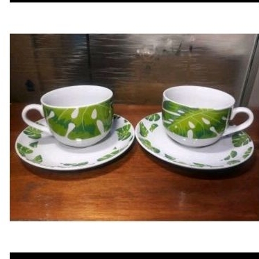 Cangkir Keramik Teh Motif KPZ-05 Daun Leaf