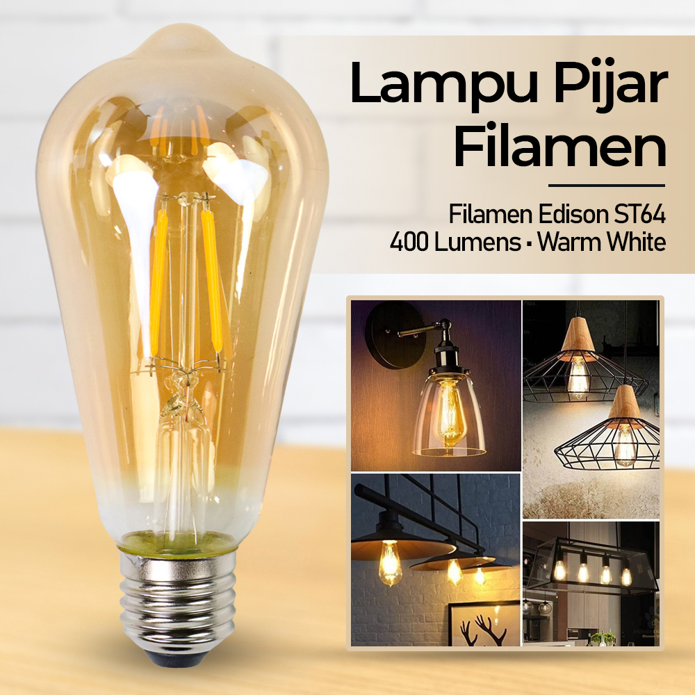 Lampu LED Filamen Edison 4w 4 watt ST64 Vintage Bulb E27 Warm White