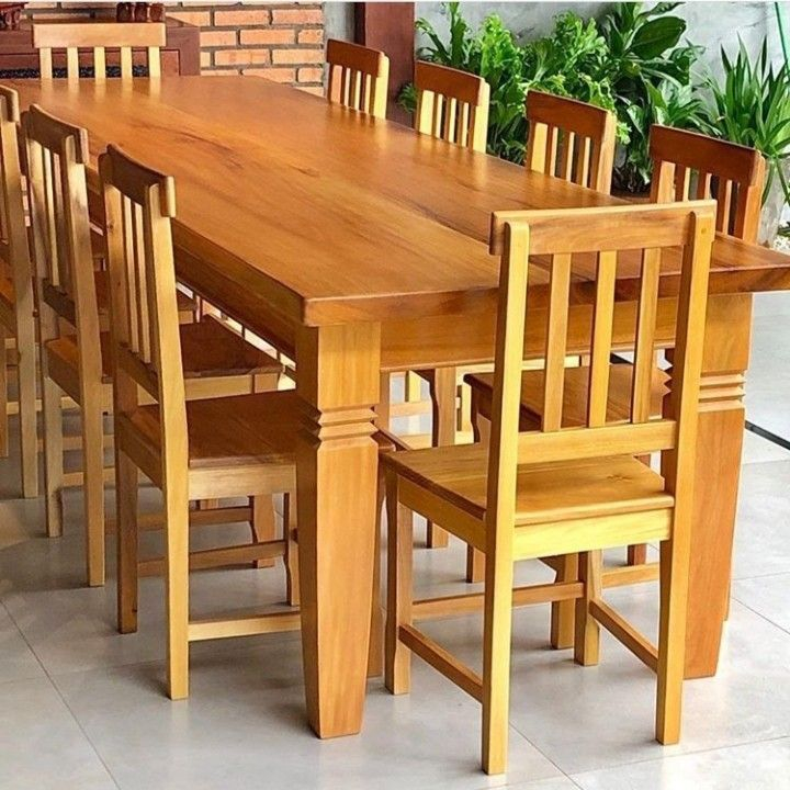 Set 10 Kursi Cafe Desain Minimalis Meja Makan Kayu Jati Top 4 cm