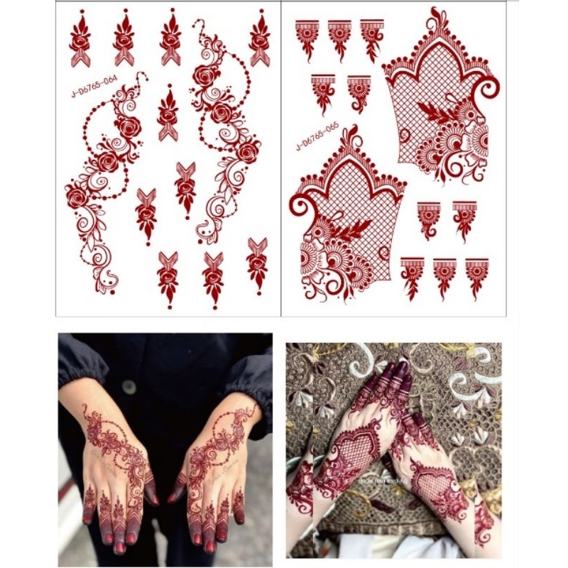 HENNA INSTAN PUTIH &amp; MAROON SEPASANG DESAIN BRIDAL SYURGA HENNA MEWAH FREE GLITER+MANIK