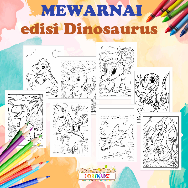 Kertas Mewarnai Gambar edisi Dinosaurus / Lembar Mewarnai / Coloring Dino / Kertas Mewarnai Anak
