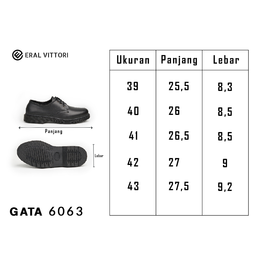 Eral Vittori - Gata 6063 Sepatu Pria Model Docmart Formal Hitam