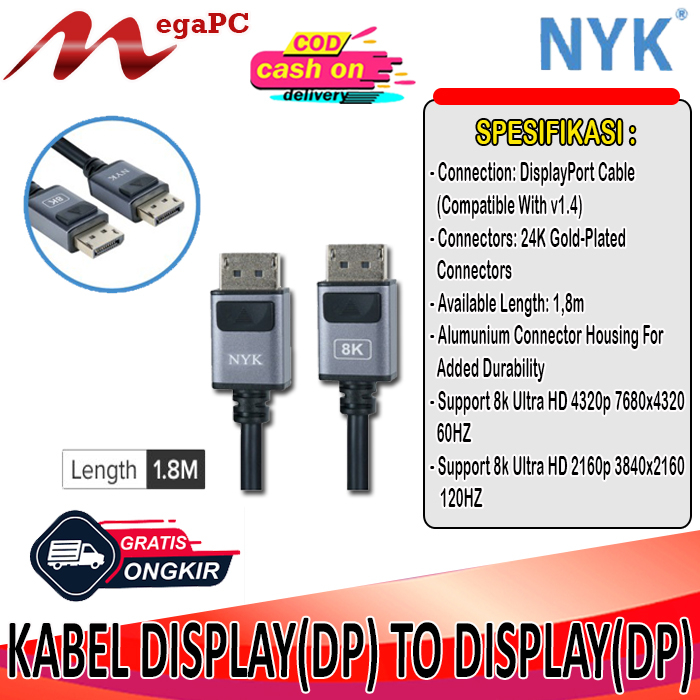 Kabel / Cable NYK Kabel Display Port DP 8K GOLD 1,8 Meter