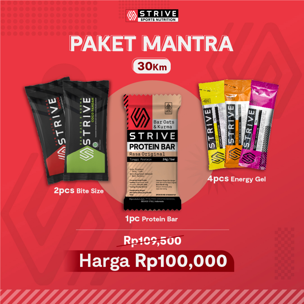 

STRIVE Promo Paket Mantra Summit Challenge (Bite Size+Gel+Protein Bar)