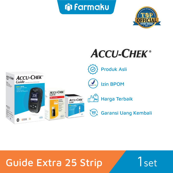 Accu-Chek Guide Paket Cek Tes Gula Darah (Alat, Strip, Pen, Lancet)