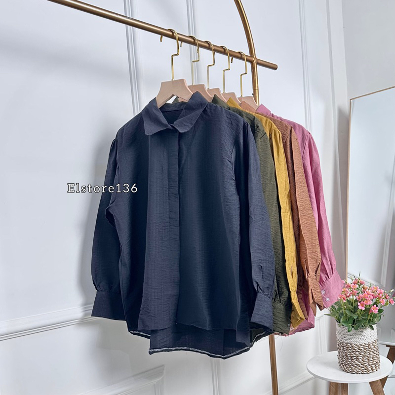 Kemeja Wanita Basic Shirt Bahan Polo Linen Septi Blouse Atasan Wanita Full Kancing Lengan Panjang OOTD Remeja Dewasa