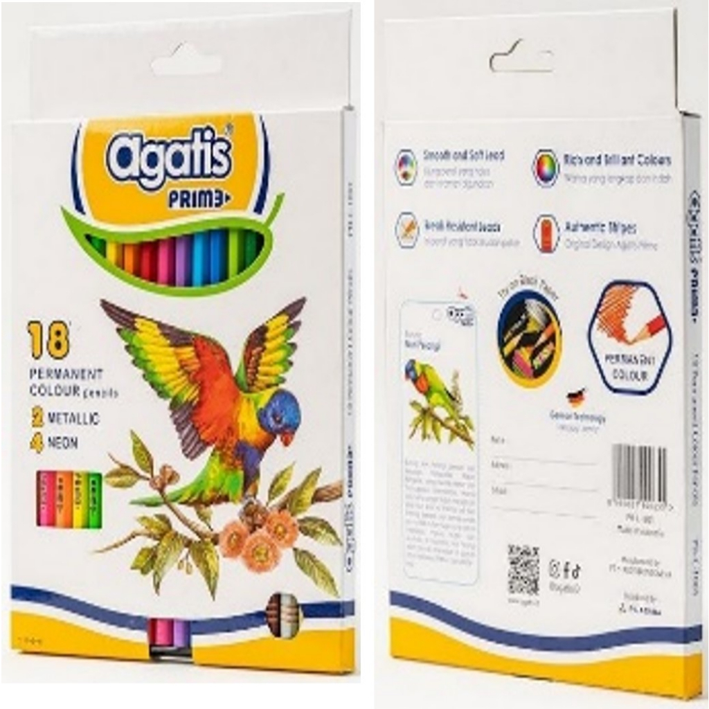 

AGATIS PRIME PERMANENT COLOR PENCIL HEXAGONAL WOOD C18 COLORS / PENSIL WARNA 18