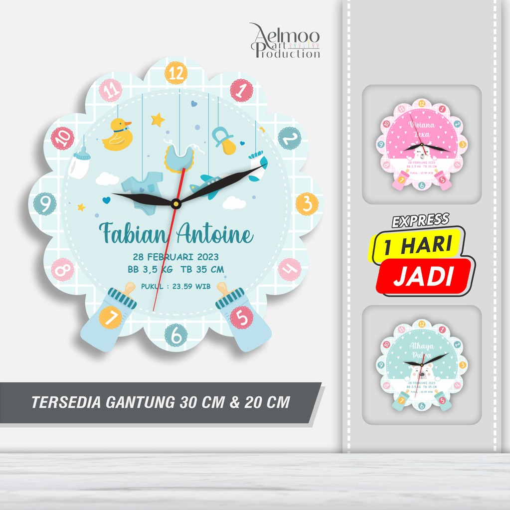 Jam Dinding Custom Kelahiran Anak Kado Bayi