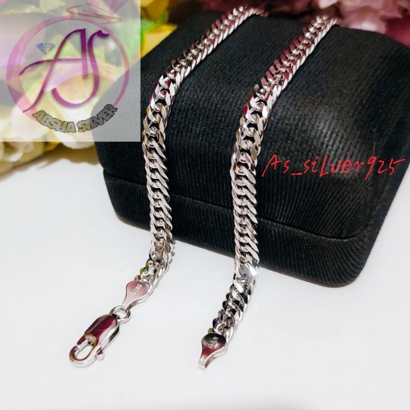 GELANG PERAK SISIK NAGA WANITA PRIA ASLI SILVER 925 LAPIS MAS PUTIH-GT RANTAI