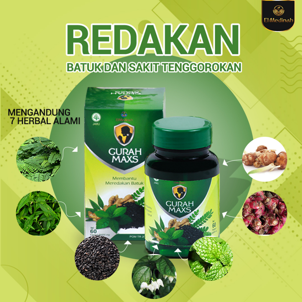 Kapsul Gurah MAXS El Medinah | Gurah Batuk Obat Batuk Herbal Meredakan Batuk Berdahak isi 60 kapsul