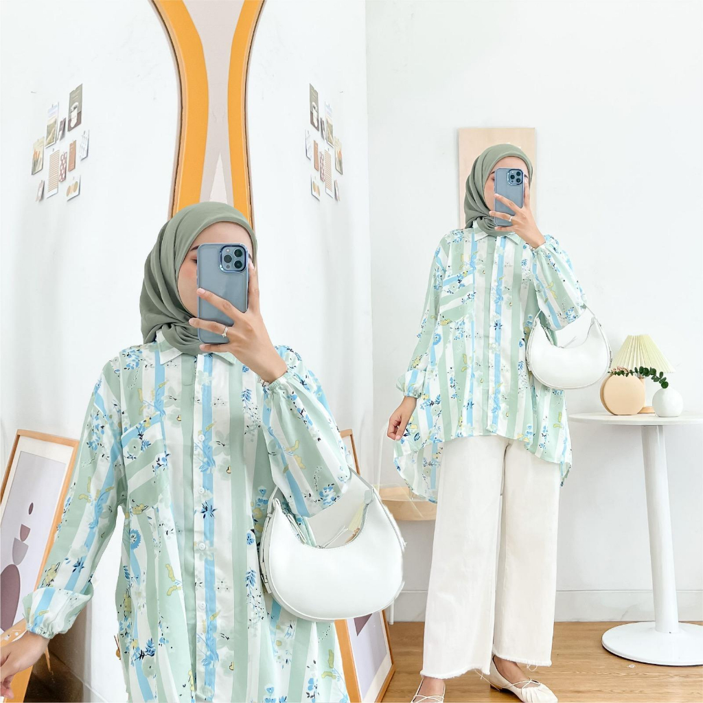 ICH - Kemeja Motif Bigsize Bahan Rayon Atasan Oversize Kemeja Rayon Adem Kemeja Oversize Wanita