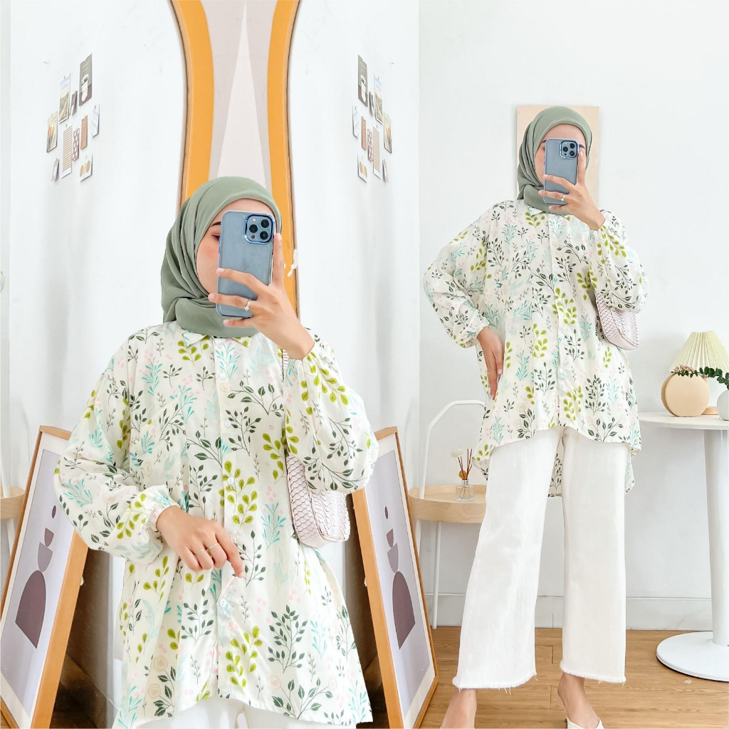 ICH - Kemeja Motif Bigsize Bahan Rayon Atasan Oversize Kemeja Rayon Adem Kemeja Oversize Wanita