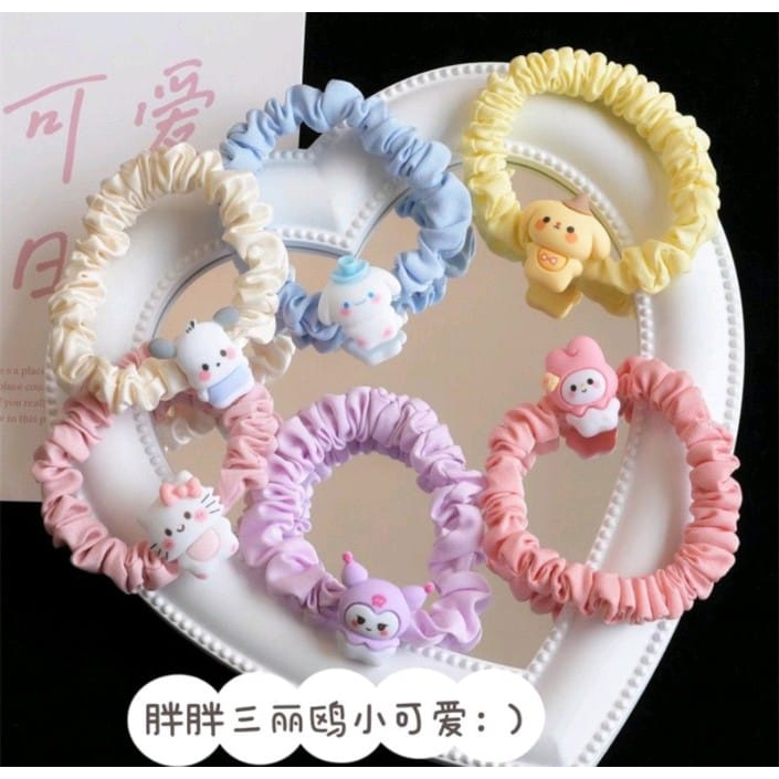 IKAT RAMBUT SCRUNCHIE KOREA MOTIF LUCU KARTUN || KARET IKAT RAMBUT ALA KOREA - BD