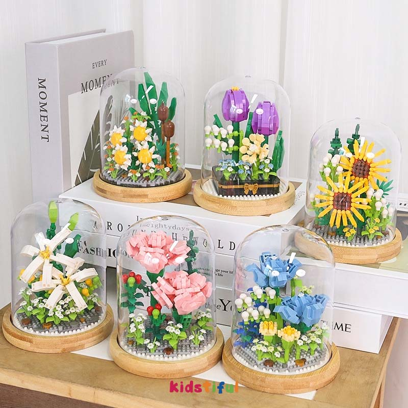 Nano Block Flowers Mawar DIY Mainan Balok Buket Mainan Brick Balok DIY Buket Block Flower Mainan ntuk Dekorasi Meja Hadiah Ulang Tahun