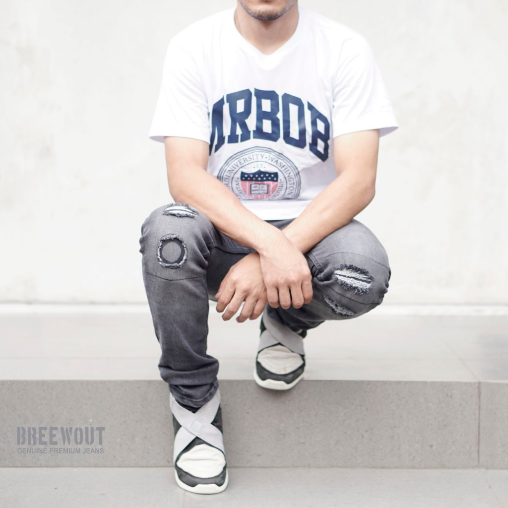 GEVAR Celana Jeans Sobek Lutut Pria