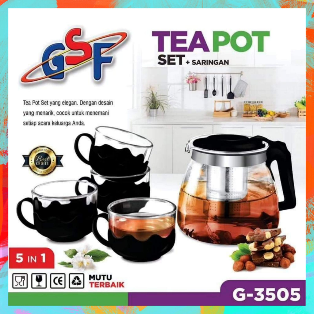 TEKO TEH DAN KOPI TEA POT SET 5 IN 1 / TEA POT SET GSF 3505 / TEA POT SET + SARINGAN MURAH