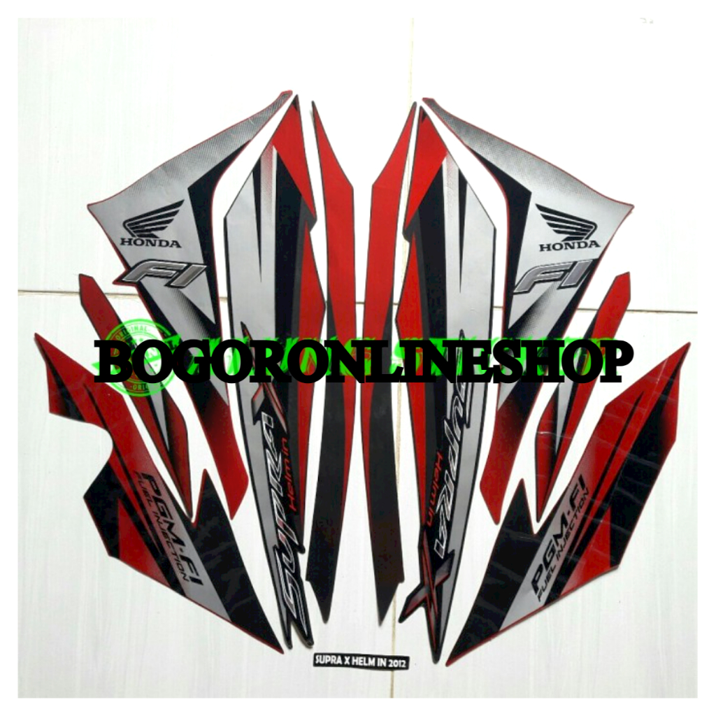 sticker striping body motor Honda Supra X 125r 2012 Helm in Hitam-Merah