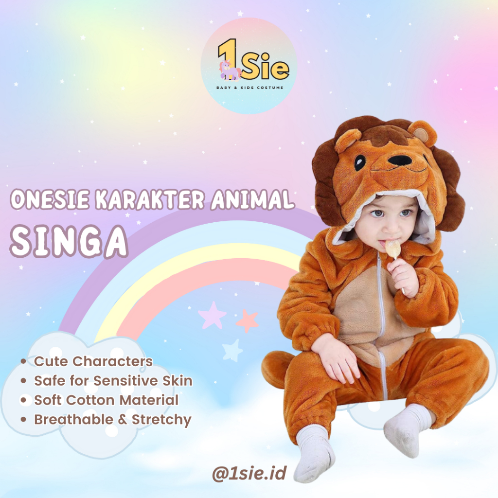 SINGA 1sie Onesie Hewan Grosir Murah Baju Karakter dan Anak Baju Tidur Kostum Bayi Binatang Jumper A