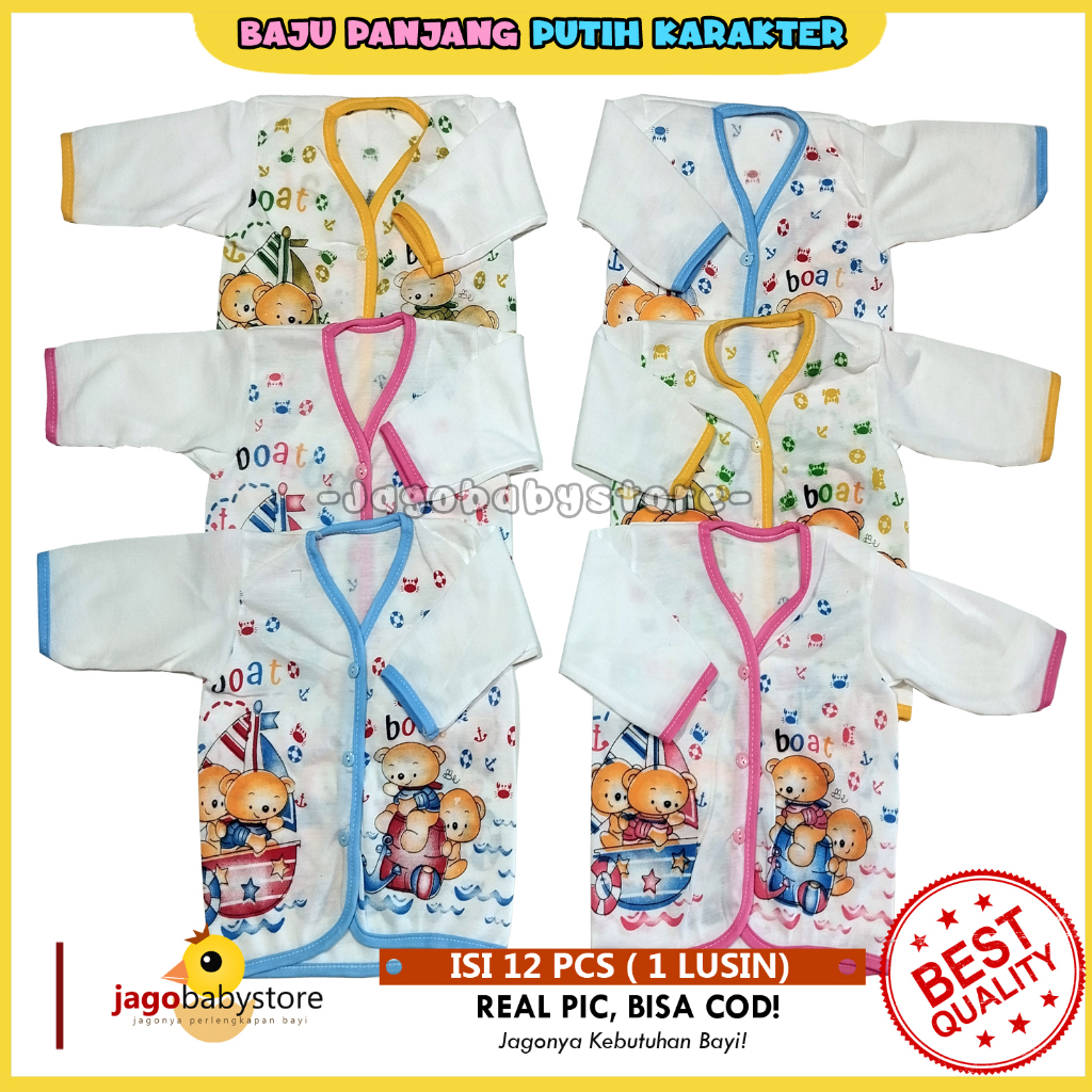 Baju bayi lengan panjang karakter putih