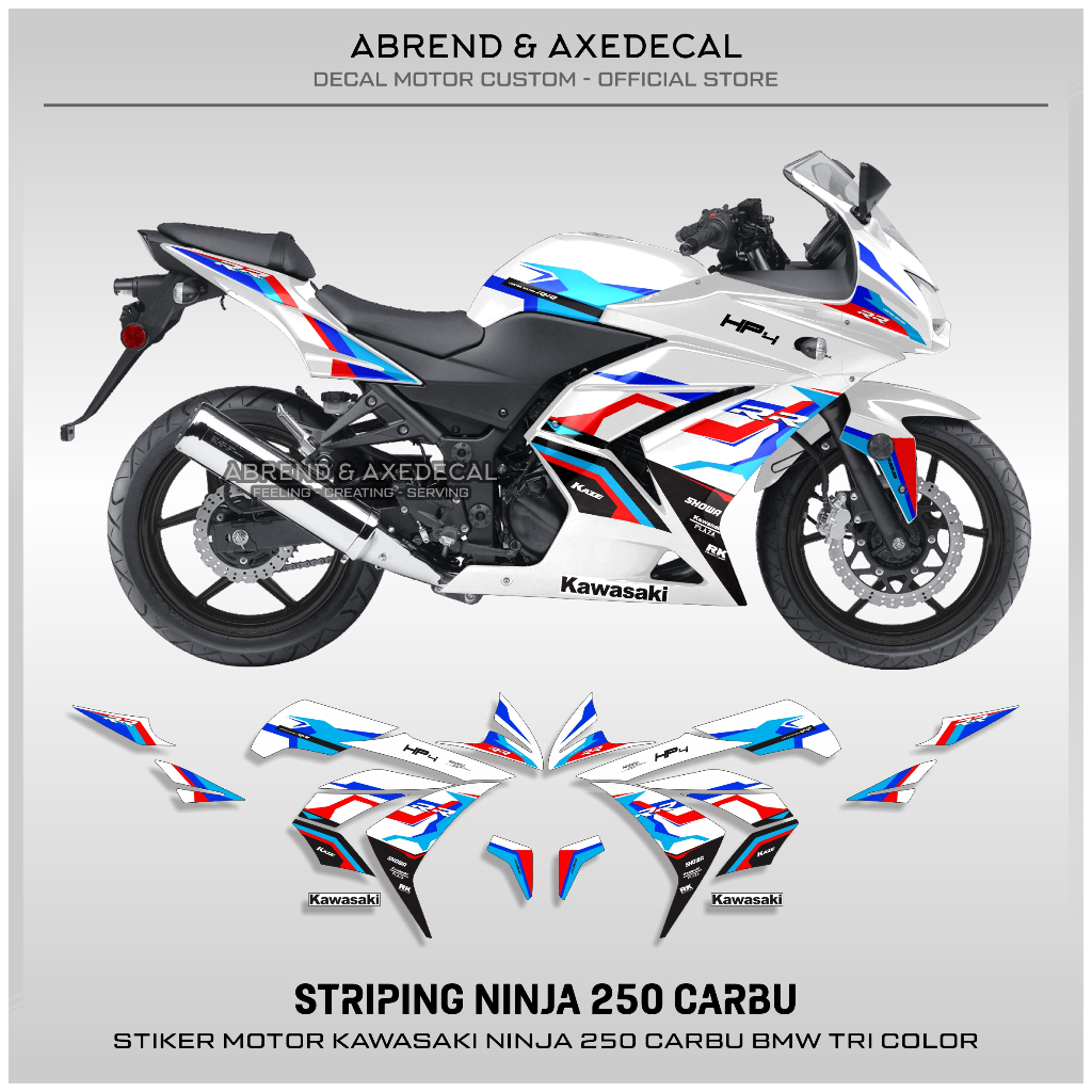 STRIPING NINJA KARBU BMW TRI COLOR HP4 RACING / STIKER MOTOR KAWASAKI NINJA 250 CARBU / STOCK DECALS