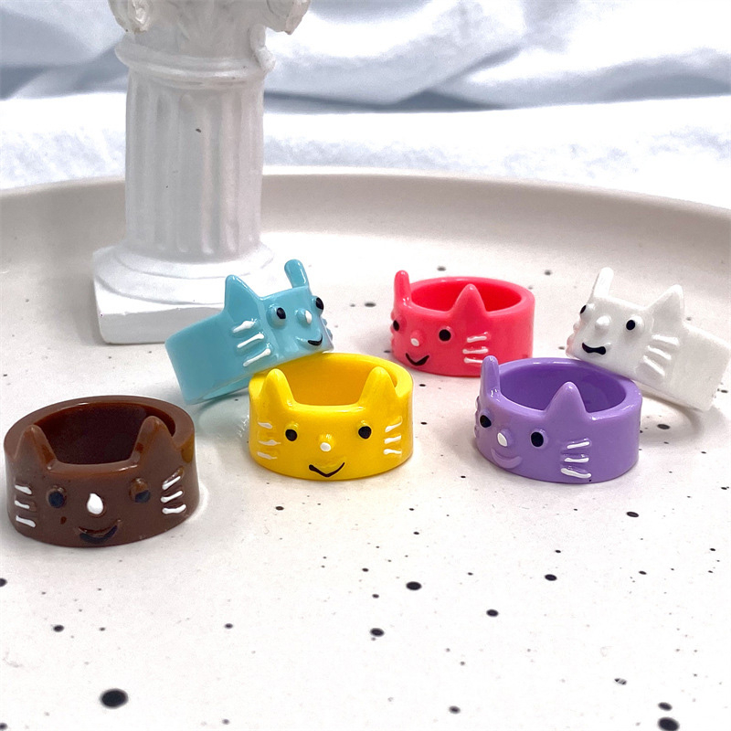 Cincin Akrilik Resin Anak Kucing Lucu Cincin Tiga Dimensi Kartun Hewan Kecil Cincin Tiga Dimensi