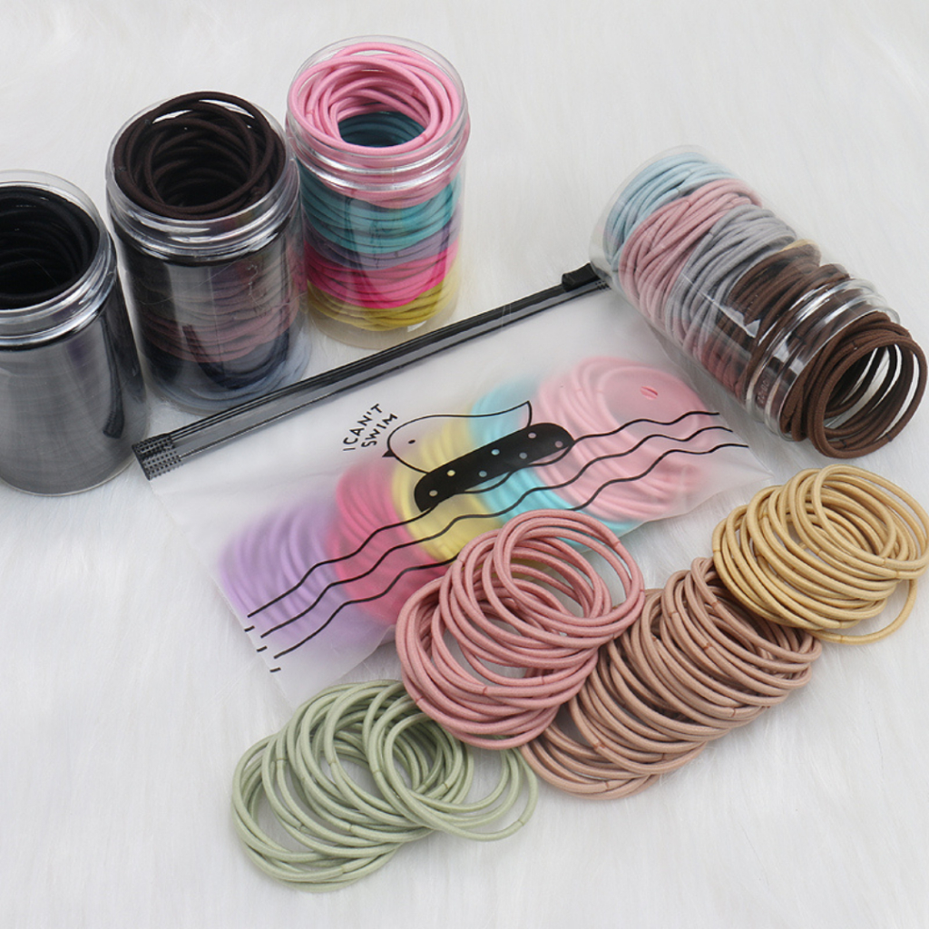 Ikat Rambut Karet Polos Elastis Gaya Korea / Karet Gelang / Kuciran Rambut Wanita 100 Pcs