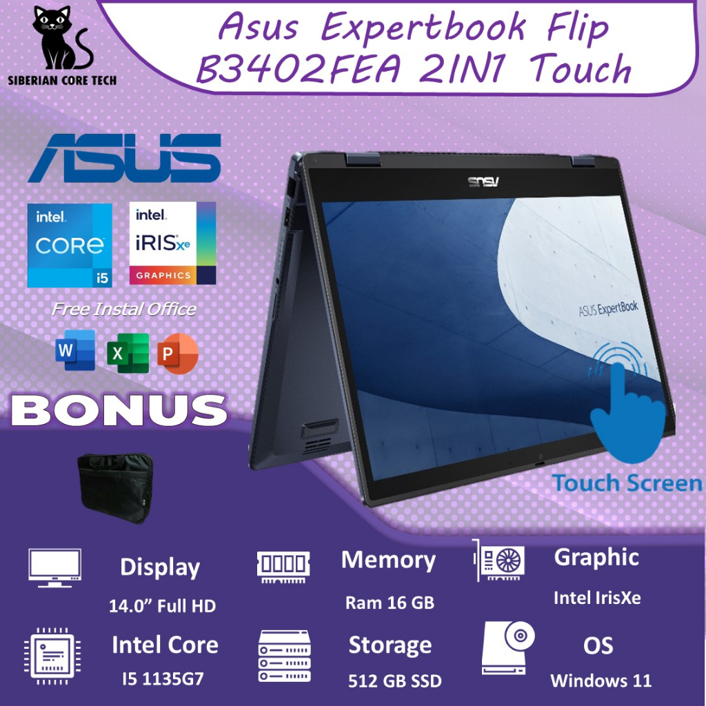 ASUS EXPERTBOOK FLIP B3402FEA 2IN1 TOUCH i5 1135G7 16GB 512SSD W11 14.0FHD (ASUS BAG)