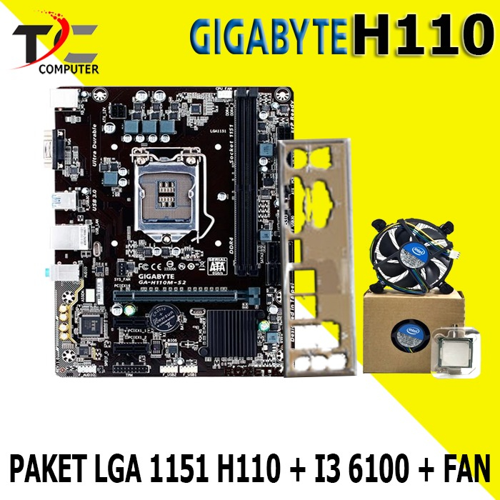 Paket Mobo Motherboard Onboard H110 Plus i3 6100 Fan LGA 1151 DDR4