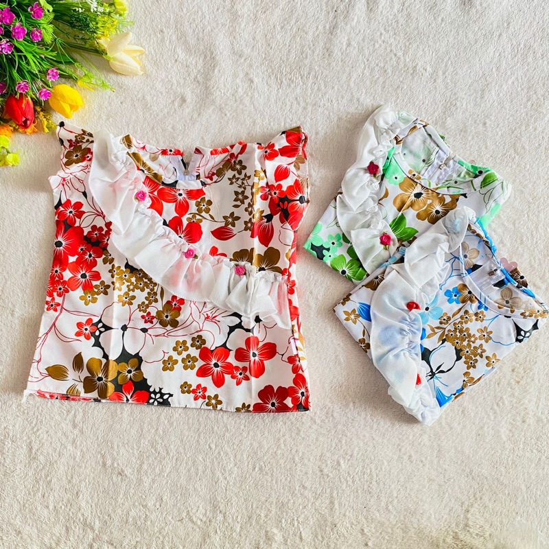 Blouse anak 1 2 tahun atasan baby lucu motif bunga lucu unik rempel ruffle viral by Fatonah Shop ( blouse Flow baby )