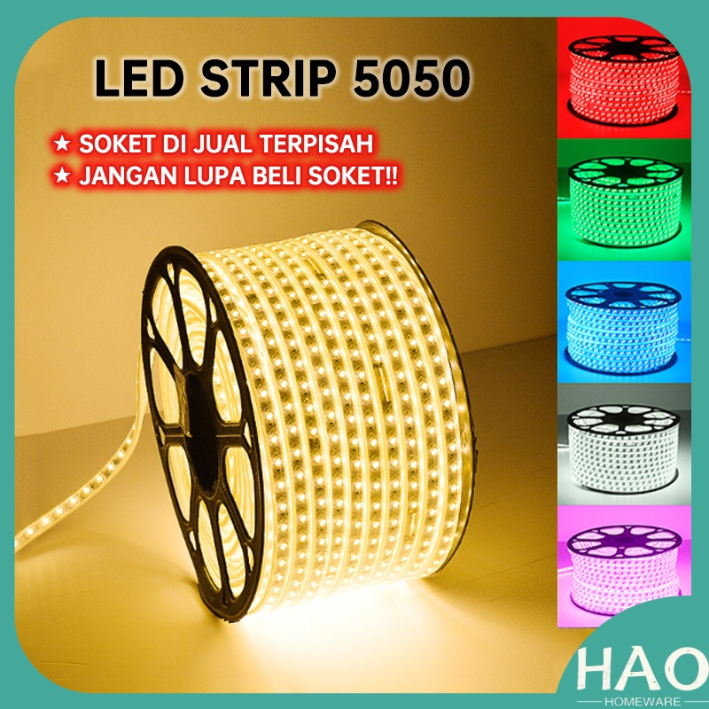 lampu led strip selang 5050 SMD AC 220v meteran indoor dan outdoor -