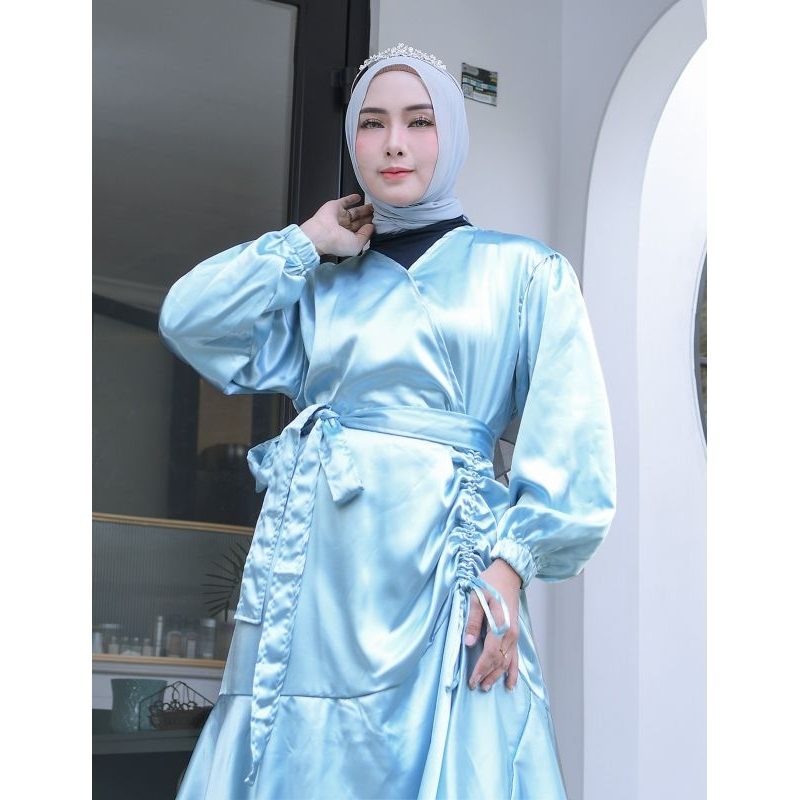 Dress 70777 Gamis Layer Kerut Super Sutra Mengkilap + belt