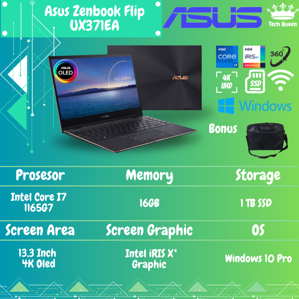 Asus Zenbook Flip S UX371EA Oled 4k UHD TOUCH I7 1165G7 16GB 1TBSSD W10PRO 13.3 Inchi